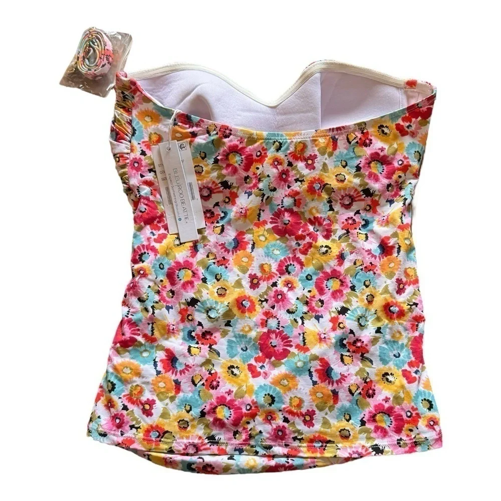 Bleu Rod Beattie MULTI Flower Hour Draped Ring Tankini Swim Top NWT